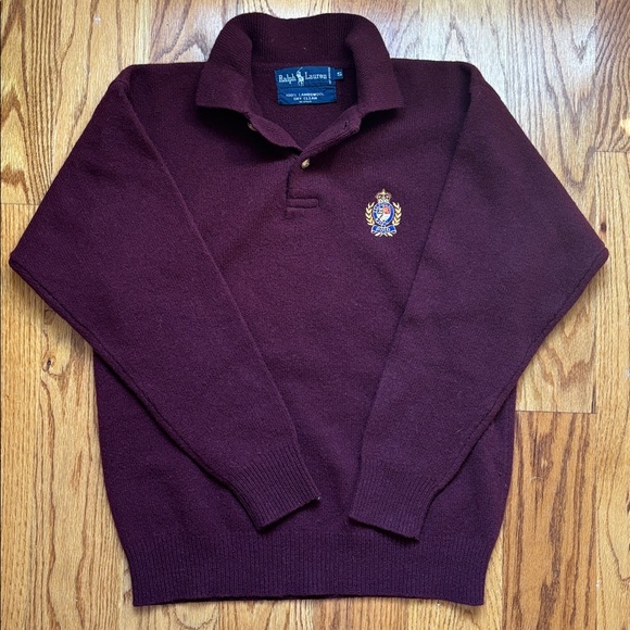 Vintage Ralph Lauren Burgundy Maroon 100% Lambs Wool Sweater Women’s size Small - Picture 1 of 8